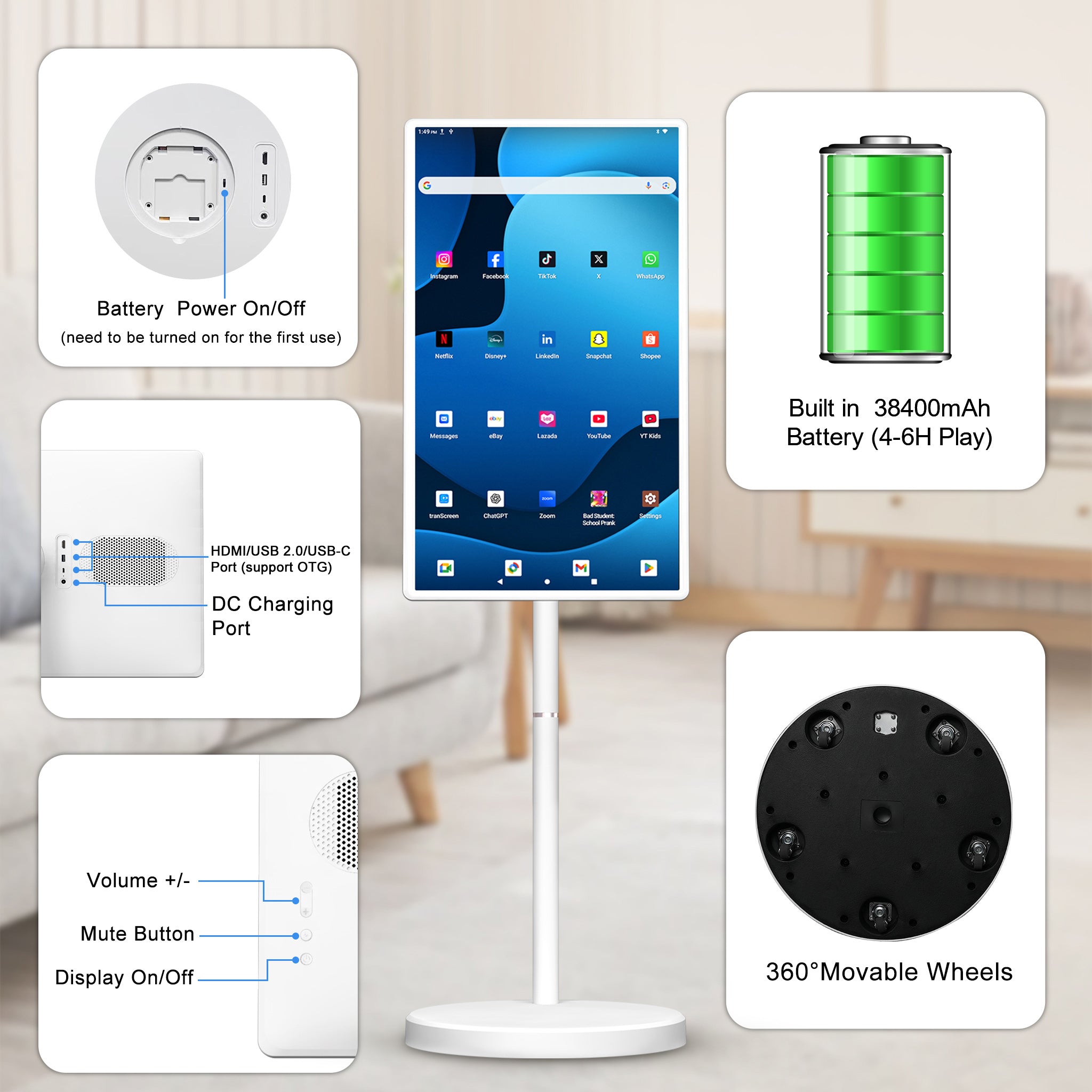 Smart Display 32" — Hongshengda M01 (Bianco)