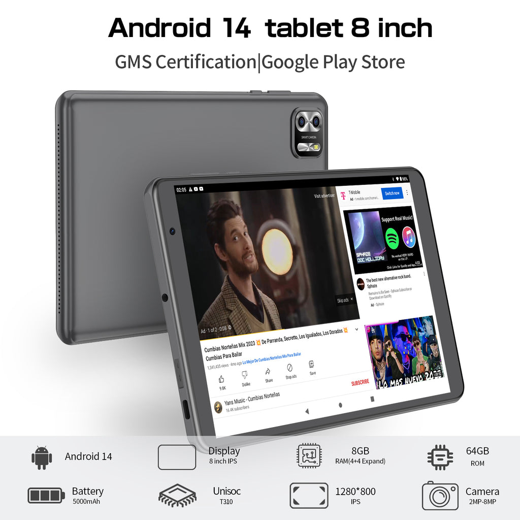 Tablet 8" 4G LTE Android 14 — B8G